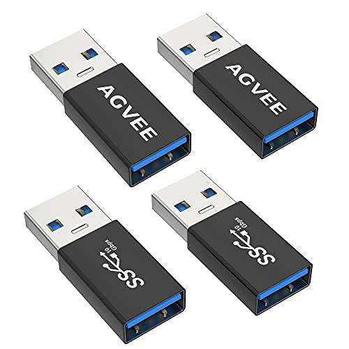 AGVEE [4 팩] USB-A 3.0 Female to USB-A 3.0 Male 어댑터, USB 3.0 컨버터, 변환기 커플러 연장 확장기 커넥터, 블랙