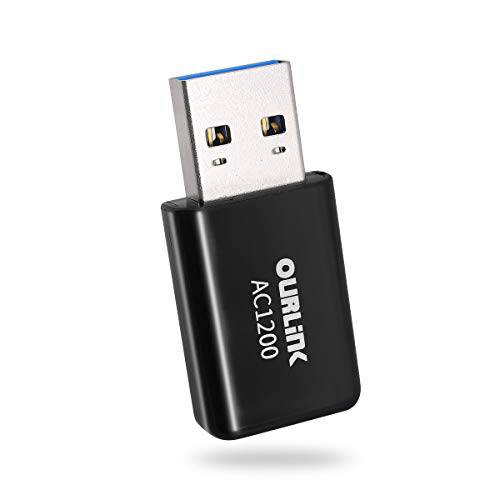 OURLINK 무선 USB 1200Mbps USB 와이파이 USB 3.0 듀얼밴드 (2.4GHz/ 300Mbps+ 5.8GHz/ 867Mbps) 802.11ac/ B/ G/ n 와이파이 어댑터 PC/ 데스크탑/ 노트북, 지원 윈도우 10/ 8.1/ 8/ 7, Mac OS 10.6-10.15