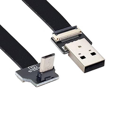 NFHK Up 앵글드 USB 2.0 Type-A Male to 마이크로 USB 5Pin Male 데이터 플랫 슬림 FPC 케이블 FPV&  디스크&  폰 200CM