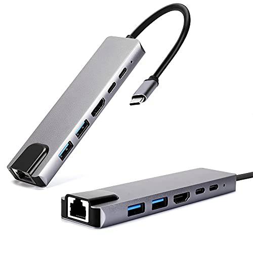 USB C 허브, 6-in-1 USB C 허브 어댑터 to 4K HDMI, 2 USB3.0 Prots, 호환가능한 맥북 프로 2020/ 2019 and Other 타입 C 디바이스