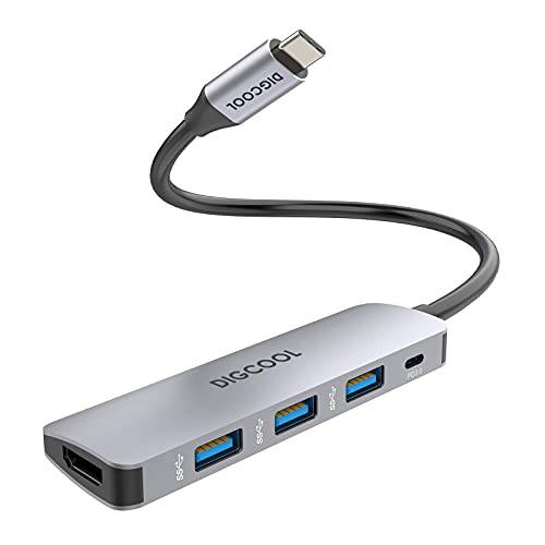DIGCOOL USB C 허브, HDMI 어댑터, USB C to USB 허브, USB C 동글 5 in 1 타입 C 허브 4K HDMI, 3USB 3.0, 60W PD 충전 포트 USB C 노트북 and 타입 C 디바이스