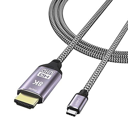 CABLEDECONN USB-C USB3.1 to HDMI 8K 케이블 1.8m 7680x4320 8K@30Hz 4K@120Hz UHD HDR 고속 48Gbps 썬더볼트 3 호환가능한 HDTVs 프로젝터 and 모니터 (1.8m)