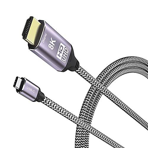 Angusplay USB-C to HDMI 2.1 케이블 6ft 지원 4K@120Hz/ 60Hz, 8K@30Hz 호환가능한 맥북 프로, 맥북 에어, and More(Compatible 썬더볼트 3 포트)
