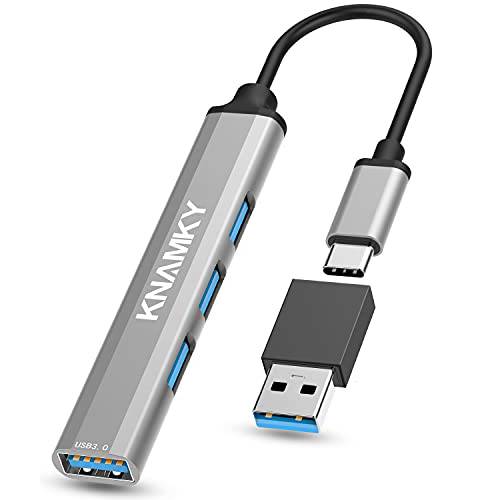 USB C 허브 USB-C to USB 어댑터, KNAMKY 4 포트 타입 C 허브 3.0, 휴대용 멀티포트 USB C 분배기 맥북 프로/ 에어, 아이패드 프로, Mac 미니, 아이맥 2021, 서피스 프로, XPS, PC, 노트북, and More