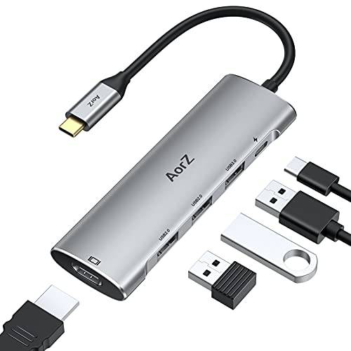 USB C 허브, USB C 허브 멀티포트 어댑터 AorZ 5 in 1 USB c 동글 4K HDMI 출력, USB 3.0/ 2.0 포트, PD 충전기, 호환가능한 More 타입 C 디바이스