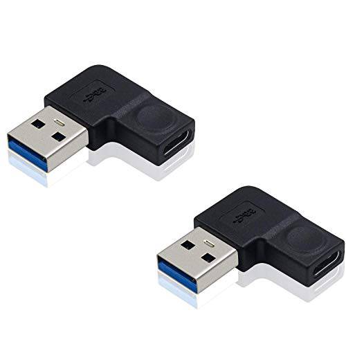 Duttek USB C to USB 어댑터, USB C Female to USB Male 어댑터, 왼쪽 앵글드 90 도 USB 3.0 Male to USB C 어댑터 호환가능한 노트북, PC, 충전기,  보조배터리, 파워뱅크, 미니 프로 맥스, etc 2 팩