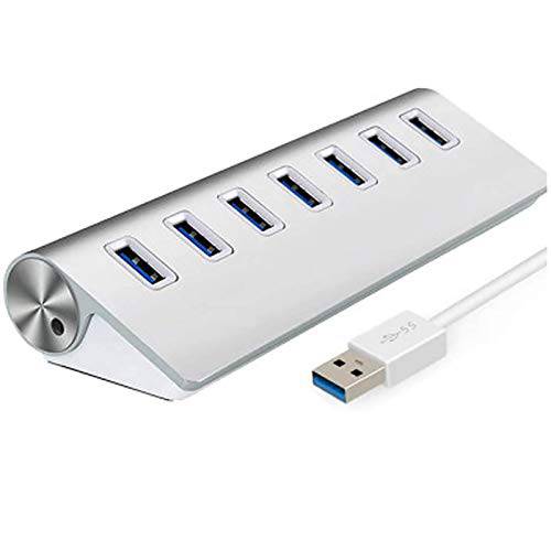 USB 허브, 알루미늄 7-Port 컴팩트 휴대용 슈퍼 스피드 USB 3.0 데이터 허브 아이맥 맥북 PC 노트북