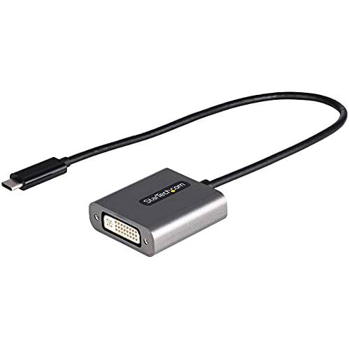StarTech.com USB C to DVI 어댑터 - 1920x1200p USB-C to DVI-D 어댑터 동글 - USB 타입 C to DVI 디스플레이/ 모니터 - 비디오 컨버터, 변환기 - 썬더볼트 3 호환가능한 - 12 롱 Attached 케이블 (CDP2DVIEC)