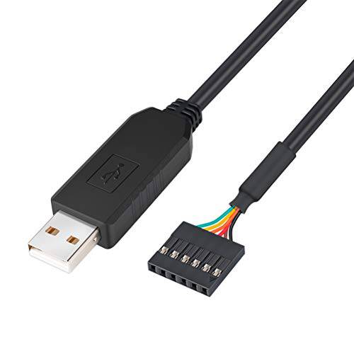 DTECH FTDI USB to TTL Serial 어댑터 3.3V 디버그 케이블 6 핀 Female 소켓 헤더 UART IC FT232RL 칩 윈도우 10 8 7 리눅스 MAC (3ft, 블랙)
