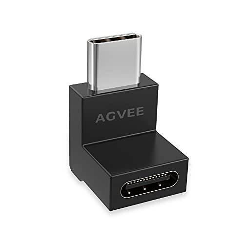 AGVEE [ 4 팩] 90 도 오른쪽 앵글드 USB-C Male to USB-C Female 어댑터 (Type-C 3.2 세대 2) 비디오 10G 데이터 컨버터, 변환기, 블랙