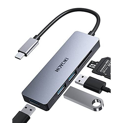 2021 HOYOKI USB C 허브 5Gbps 전송 율&  퀵 방열, 알루미늄 합금 USB-C 멀티포트 어댑터 3 USB 3.0 포트& SD/ TF 슬롯, 맥북 프로, 아이패드 프로, XPS, Pixelbook, and More