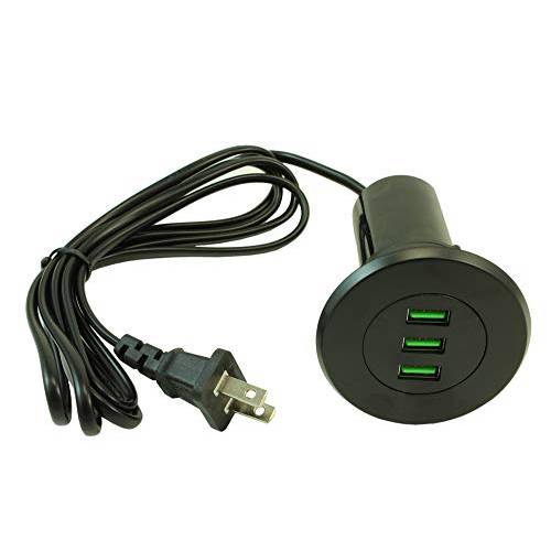 MyCableMart 3 포트 USB 3.1 앰프 그로멧/ 데스크 스타일 파워 스테이션 충전기, 블랙
