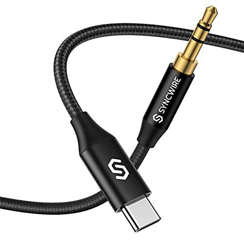 USB C to 3.5mm 오디오 Aux 잭 Cable[3.3ft], Syncwire 타입 C to 3.5mm Male 헤드폰 자동차 스테레오 케이블 호환가능한 삼성 갤럭시 S21/ S20 울트라/ 노트 20/ 10 플러스, 아이패드 프로 2018, 구글 픽셀 2 3 XL, 블랙