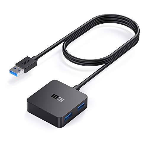 ICZI USB 3.0 허브 4ft 롱 케이블, 울트라 컴팩트 데이터 USB 허브 4-Port USB 3.0 분배기 and 연장 케이블 USB 확장기 맥북, 서피스 프로, XPS, 노트북, PC,  플래시드라이브, 휴대용 HDD
