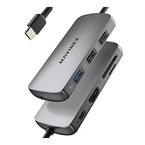 USB C 허브, 8 in 1 USB C to 4K HDMI MAVINEX USB C 어댑터 USB 3.0 포트, USB 2.0 포트, SD/ 마이크로 SD 카드 리더, 리더기, 100W 파워 Delivery, 호환가능한 맥북 프로 에어 HP XPS and More 타입 C 디바이스