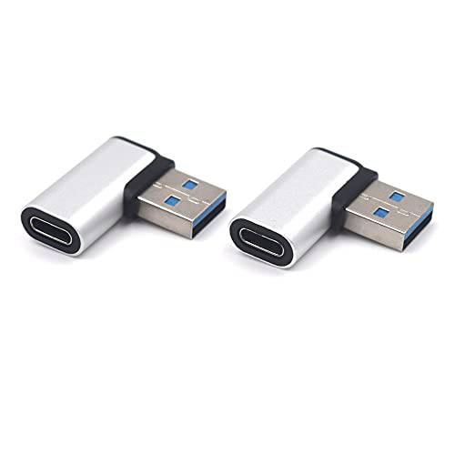 Kework 2 팩 USB 타입 A to USB 타입 C 어댑터, 90 도 왼쪽 앵글 USB C to USB 3.0 어댑터, 동기화 데이터&  충전 USB 타입 C to USB Coverter 어댑터, 3A& 10Gbps (타입 A to C 왼쪽 앵글)