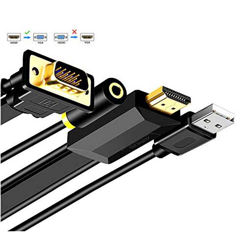 AIMOS HDMI to VGA 어댑터 케이블 3.5mm 오디오 포트 (Only from HDMI to VGA) 호환가능한 컴퓨터, 데스크탑, 노트북, PC, 모니터, 프로젝터, HDTV, 엑스박스 and More - 블랙 케이블 6.58ft