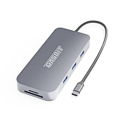 GASBIT USB C 허브 멀티포트 어댑터 - 10-in-1 USB C 파워 어댑터, USB-C 동글 to HDMI, VGA, SD 카드 리더, 리더기& 마이크로SD 카드 리더, 리더기, 이더넷,  2 USB 2.0, 1 USB 3.0, &  오디오 잭