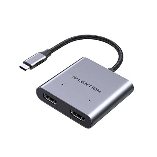 LENTION USB C to 듀얼 HDMI 어댑터, 지원 싱글 4K@60Hz or 듀얼 4K@30Hz, 호환가능한 New 맥북, 서피스 북 2/ 프로 7/ 고, XPS 13/ 15, More, 안정된 드라이버 인증된 (CB-C53E, 스페이스 그레이)