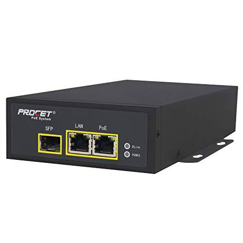 Procet 싱글 포트 기가비트 하이 파워 | 이더넷 to 파이버 어댑터| PoE 인젝터 스위치 | 60W 55V 출력/ 와이드 온도/ 4KV 서지 프로텍트, 파이버 Port，IEEE802.3af 802.3at, PoE++ PT-PSE107GRO-S