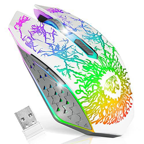 무선 게이밍 마우스, Scettar 충전식 무선 컴퓨터 게이밍 마우스 Colorful LED 라이트, 무소음 클릭, 파워 절약 모드, 3 레벨 DPI 컴퓨터 무선 마우스 게이머 PC