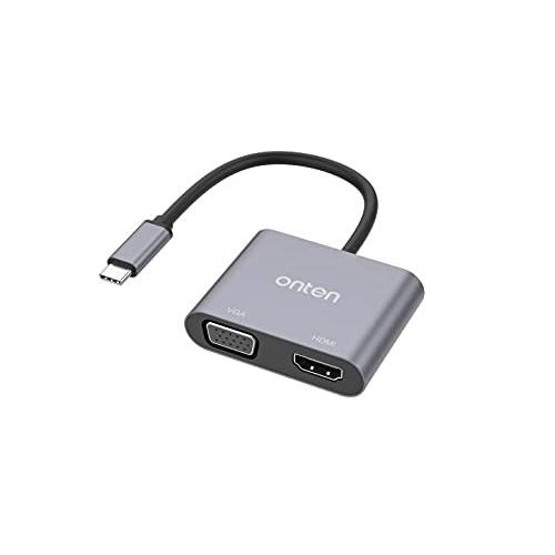 USB C to HDMI VGA 어댑터, ONTEN USB C 분배기 1 in 2 Out 4K HDMI and 1080P VGA, （썬더볼트 3 호환가능한, 맥북 프로/ 에어/ 아이패드 프로 2018/ Dell XPS, 갤럭시 S8/ S8Plus, 서피스 고, and More