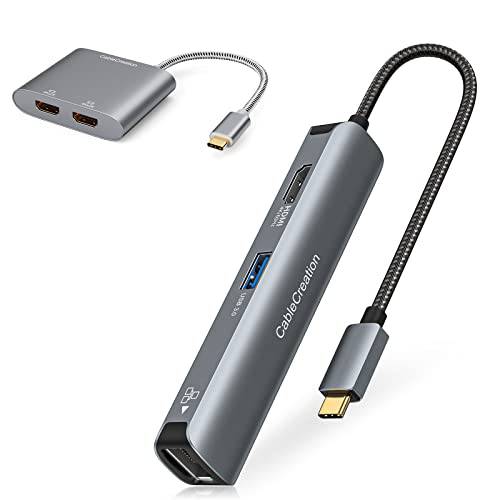 5-in-1 USB C 허브 멀티포트 어댑터, CableCreation USB C 허브 4K 60Hz+ USB C to 듀얼 HDMI 4K, 호환가능한 맥북 프로