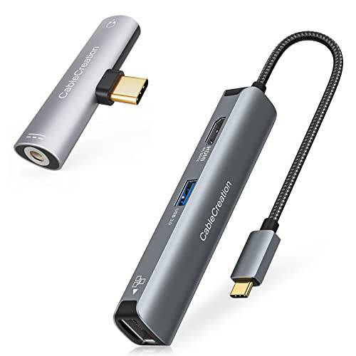 5-in-1 USB C 허브 멀티포트 어댑터, CableCreation USB C 허브 4K 60Hz+ USB C to 3.5mm 헤드폰 and 충전기 어댑터,