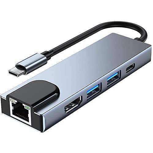 SLAUNT USB C 허브 어댑터 USB C to 랜포트 멀티포트 동글 4K HDMI 어댑터, 이더넷 포트, USB 3.0& 2.0 포트, PD 충전 탈부착 스테이션 맥북 아이패드 XPS 스위치 윈도우 and More