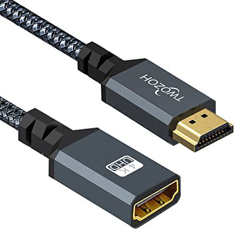 Twozoh HDMI 연장 케이블 2FT, HDMI Male to Female HDMI 케이블, 나일론 Braided HDMI 확장기, HDMI 2.0 케이블 어댑터 지원 4K@60Hz 3D HDR