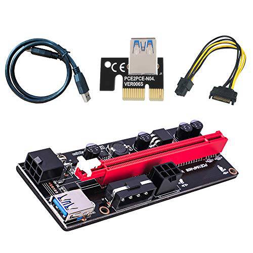 Gesilang PCIE 라이저 VER 009S 1x to 16x 그래픽 연장 GPU 마이닝 USB 라이저 전원 어댑터 카드, 60cm USB 3.0 케이블,  6PIN 인터페이스 and Molex 3 파워 옵션 (블랙 USB 케이블 1pcs)