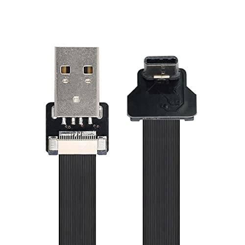 NFHK Up 다운 앵글드 USB 2.0 Type-A Male to USB-C Type-C Male 데이터 플랫 슬림 FPC 케이블 FPV&  디스크&  폰 20CM