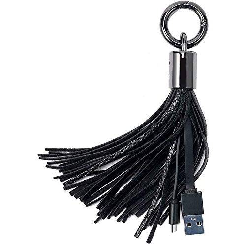 테슬 키링, 열쇠고리, 키체인 충전 케이블 USB-C to USB-A 케이블, 가죽 테슬 키링, 열쇠고리, 키체인 타입 C 케이블 갤럭시 S10, S9, 노트 9, S8, L.G V30 V20 G6 5, Pix.el 2, Hvawei P9, P8 Mo.to G7 G6 Z3(Black)