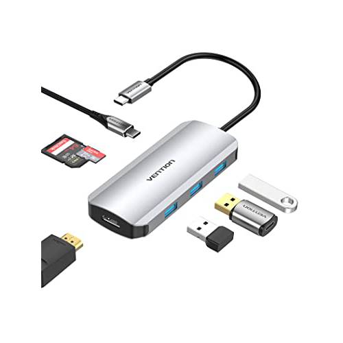 USB C 허브, VENTION 7 in 1 USB C 멀티포트 어댑터 4K HDMI 3 USB 3.0 5Gbps 데이터 포트 100W 파워 Delivery TF/ SD 카드 슬롯 USB C 동글 맥북 프로 에어 HP 아이패드 프로 XPS