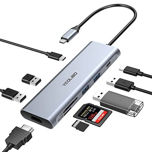 YEOLIBO USB C 허브, 9 in 1 USB C 허브 멀티포트 어댑터, USB 허브 USB-C 3.0, USB 2.0 and 3 x USB 3.0 포트, USB C to HDMI 4K, 100W PD, 마이크로 SD/ SD 카드 리더, 리더기 맥북 에어, 맥북 프로, XPS