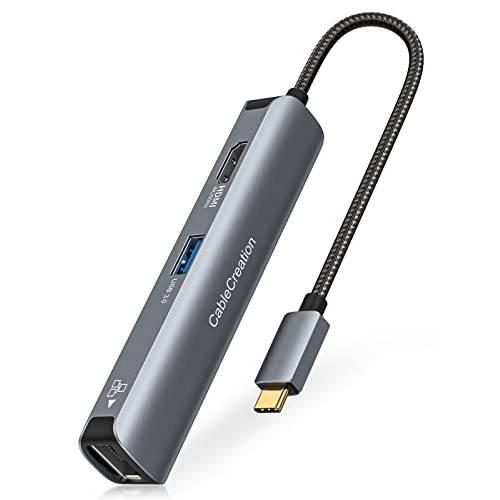 USB C 허브 4K 60Hz, CableCreation 5-in-1 USB-C 허브 멀티포트 어댑터 4K 60Hz HDMI, 1Gbps 이더넷, 3 USB 3.0 5Gbps 포트, 맥북 프로 에어, M1, 아이패드 프로, 서피스, XPS, and More