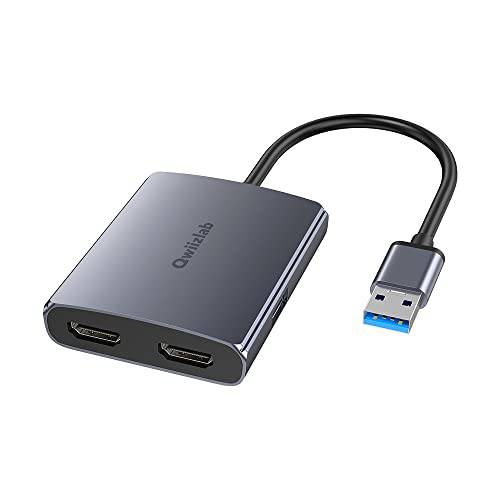 Qwiizlab USB to 듀얼 HDMI 어댑터, 1080P 60Hz 컨버터, 변환기 to 미러/ Extend 스크린 to 2 모니터, 호환가능한 맥OS 윈도우 노트북 PC