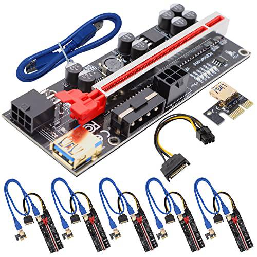 BTBcoin 6 팩 PCI-E 라이저 010S GPU 라이저 어댑터 카드 PCI-Express 1X to 16X 라이저 카드 8 솔리드 커패시터 Bitcoin Ethereum 마이닝