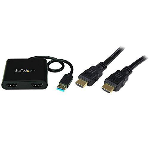 StarTech.com 1x USB 3.0 to 듀얼 HDMI 어댑터 - 4K 30Hz - 윈도우 (USB32HD2) 번들,묶음 2X 2m 고속 HDMI 케이블  UHD 4k x 2k (HDMM2M)