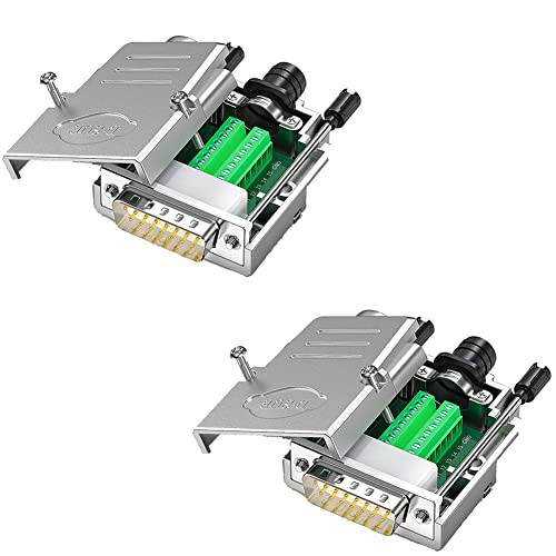 Jienk 2 팩 무납땜 메탈 케이스 DB15 Male Breakout 보드 커넥터, RS232 D-SUB Serial to 15pin 포트 터미널 블록 17mm 희석제 Solder-Free 어댑터 롱 볼트 테일 파이프