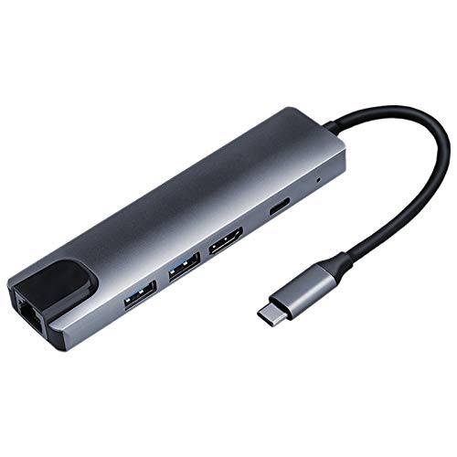 USB C 허브, Bienque 5 in 1 타입 C 멀티포트 어댑터 2 USB 3.0 포트, 100M 이더넷 포트, 4K@30Hz HDMI 포트 and 65W 파워 Delivery Port，sued 맥북 프로, 크롬북, 패드, and Other Type-C 디바이스