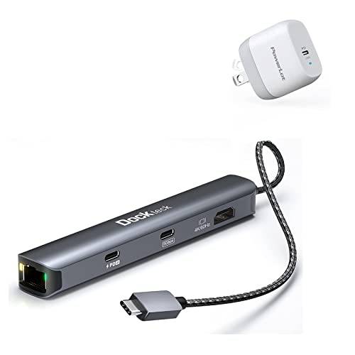 Dockteck 6-in-1 USB C 허브 4K 60Hz HDMI, USB-C 데이터 포트, 1Gbps 이더넷, 100W PD, 2 USB 3.0 번들,묶음 USB C 벽면 충전기, PowerLot 폴더블 PD 3.0 고속충전기 GaN 20W USB C 파워 어댑터