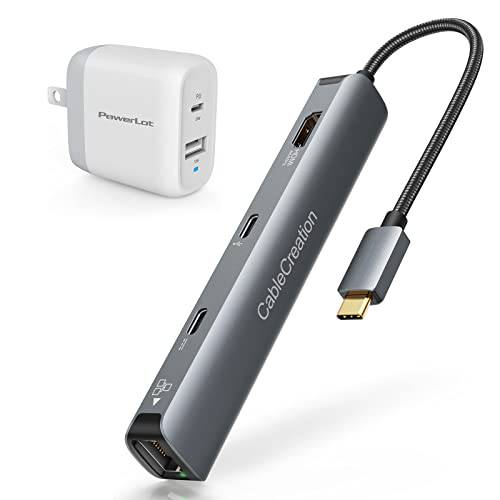 USB C 허브 멀티포트 어댑터, CableCreation 6-in-1 USB-C 허브 번들,묶음 PowerLot PD 20W USB C 충전기 아이폰 12/ 12 프로/ 12 프로 맥스, 12W USB 충전기