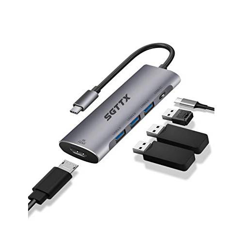 USB C 허브 타입 C 허브 어댑터, 5 in 1 알루미늄 USB C to HDMI 4K 60Hz 어댑터 3 USB 3.0 포트, 100W 파워 Deliver(PD) 맥북 프로 2017/ 2018, XPS and More USB C 디바이스