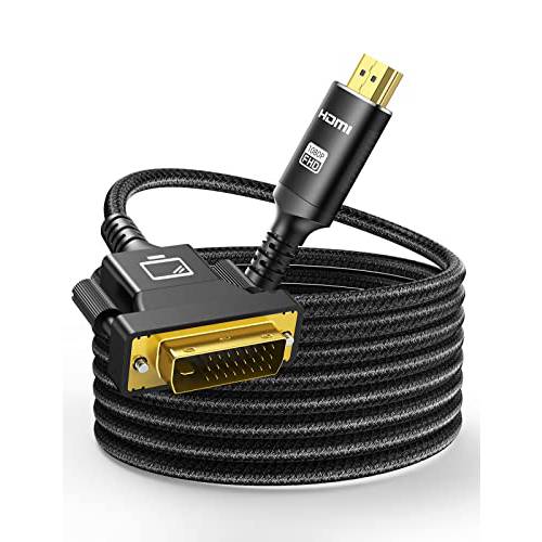 HDMI to DVI 케이블 6.6FT, High-Speed Bi-Directional DVI-D 24+ 1 Male to HDMI Male 1080P 나일론 Braid 케이블, Gold-Plated 어댑터, 알루미늄 쉘, 호환가능한 PC, Blu-Ray, PS3/ 4/ 5 and More