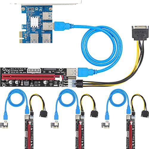 PCIE 1x to 4X 라이저 카드 PCIE 라이저 16x to 1x Express 어댑터 세트, PCIE 분배기 USB 3.0 외장 어댑터 포트 컨버터, 변환기 Litecoin 마이닝 Ethereum Bitcoin 암호화 동전 Miner