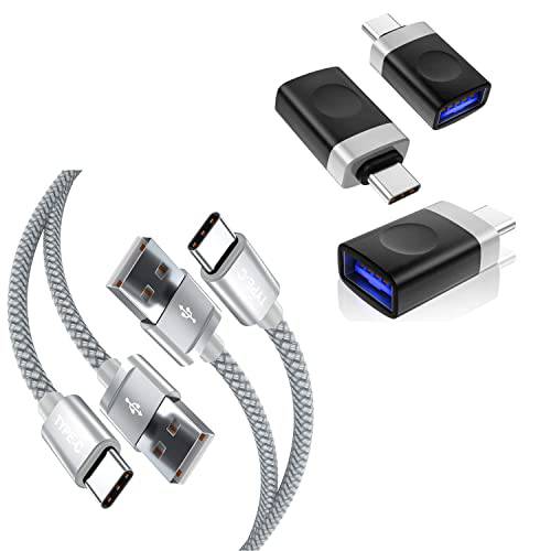 USB 타입 C 충전기 케이블 6.6FT 번들,묶음 썬더볼트 3 OTG 어댑터, 호환가능한 맥북 프로, 아이패드 에어 4 4th 미니 6, S21, 21, 마이크로소프트 서피스 고, 갤럭시 노트 20 S20 플러스 울트라 (2 케이블+ 3 어댑터)