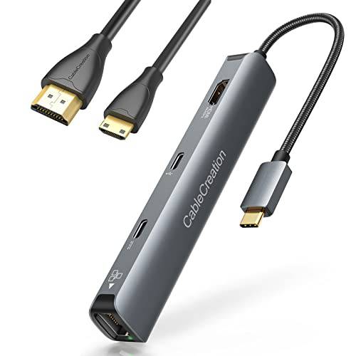 USB C 허브 멀티포트 어댑터, CableCreation 6-in-1 USB-C 허브 번들,묶음 미니 HDMI to HDMI 케이블, 4K HDMI to 미니 HDMI 선택형 고속 어댑터