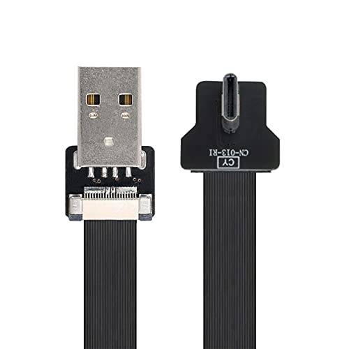 NFHK 오른쪽 앵글드 USB 2.0 Type-A Male to USB-C Type-C Male 데이터 플랫 슬림 FPC 케이블 FPV&  디스크&  폰 50cm