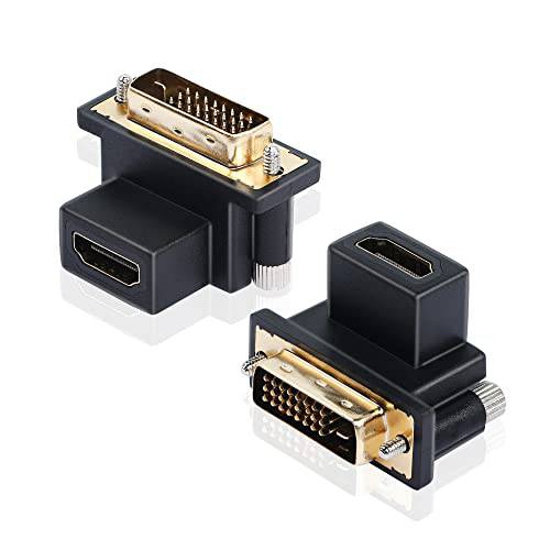 PNGKNYOCN 직각 DVI to HDMI 어댑터 2-Pack 270 도 DVI-D Male to HDMI Female 골드 도금 커넥터 PS4, HDTV, 프로젝터, 그래픽 Card(Black up)